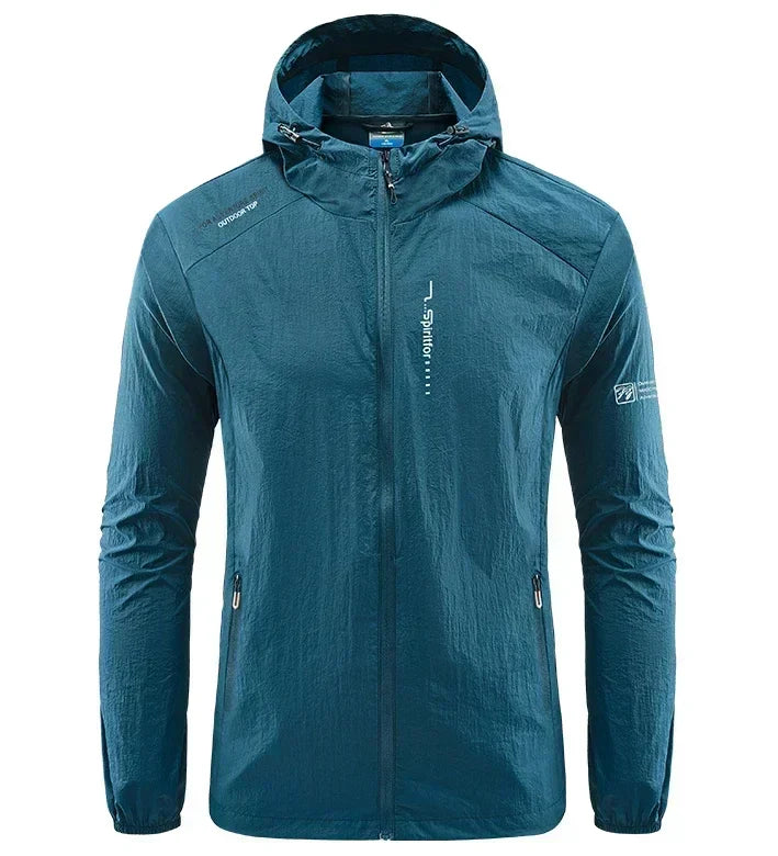 Men's UPF 50+ UV Protection Windbreaker Quick Dry Jacket Outdoor Sun-Protective Thin Hiking Fishing Cycling Hooded Sport Light