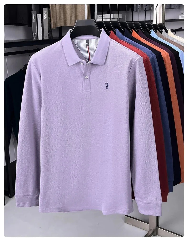High end brand 100% cotton long sleeve polo shirt fashion luxury pony embroidery business casual comfort new Paul men's T-shirt