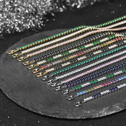 Fashion 3mm Bezel Setting Colorful 4A Cubic Zirconia Tennis 925 Sterling Silver Adjustable Bracelet for Women SB192
