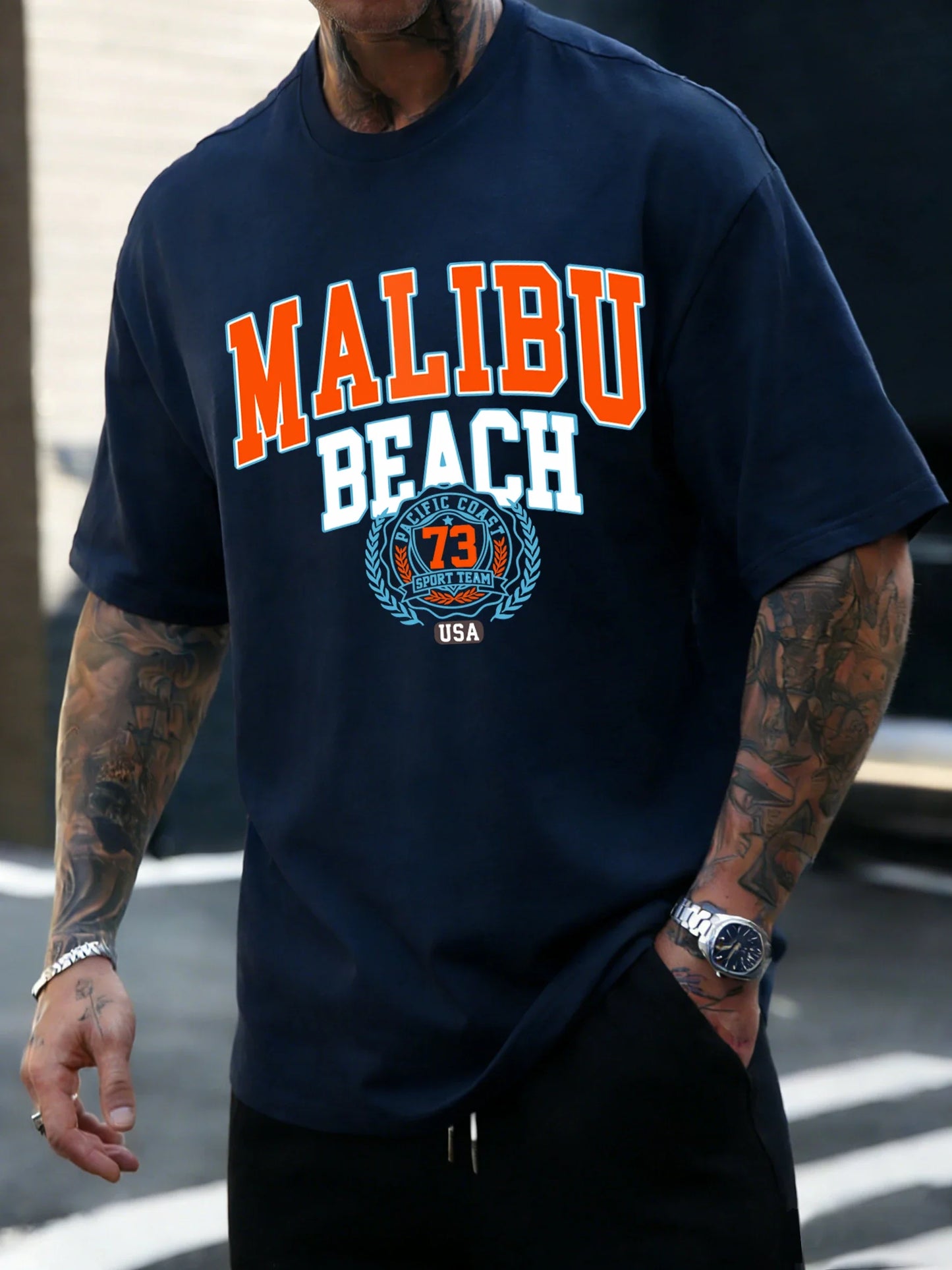 Malibu Beach 73 Usa Printing T-Shirt Mens Cotton T Shirts O-Neck Summer Basics Clothes Casual Trendy All-Match Short Sleeve
