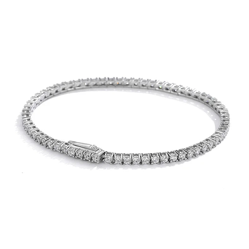 Full 2mm Violet Pink Blue White 5A Zircon Tennis Bracelet for Woman S925 Silver High Carbon All Colored Gemstone Bracelets