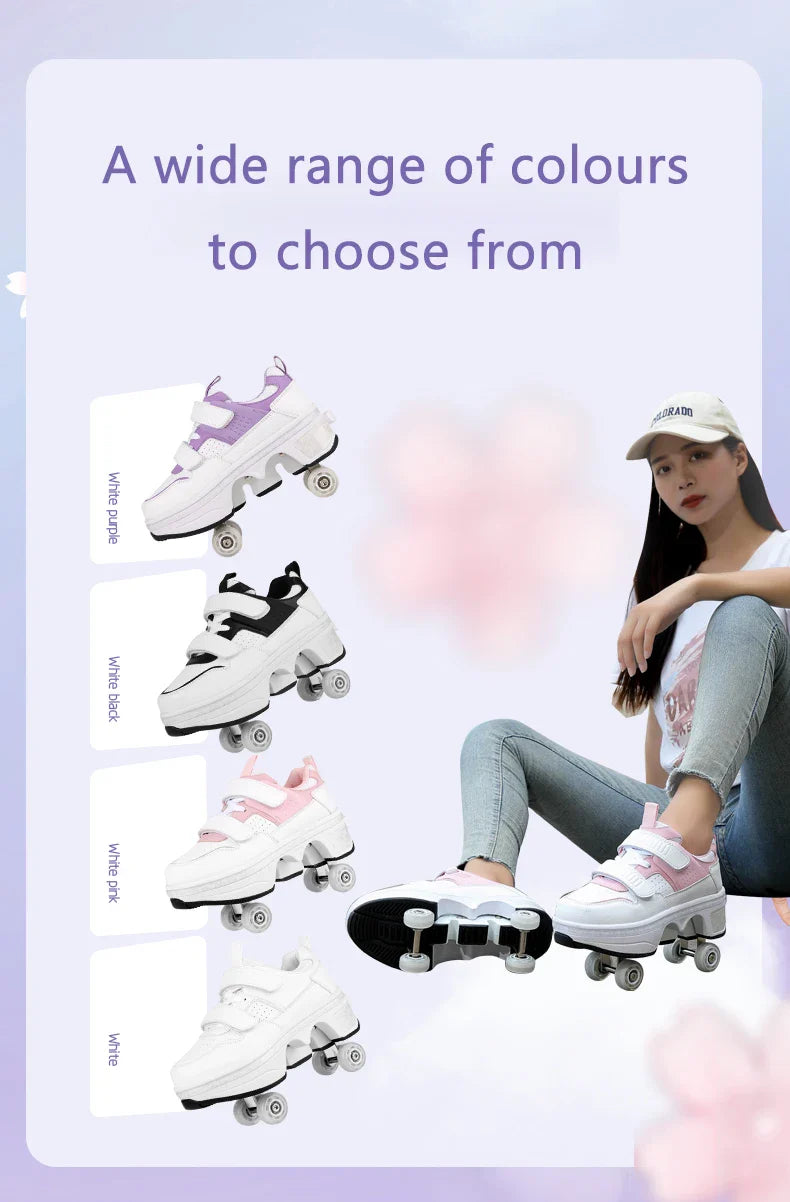Children Wheels Shoes Roller Sneakers With 4 Wheels Skates Adult Runaway Parkour Deformation Shoes For Women Men Youth Kids Gift