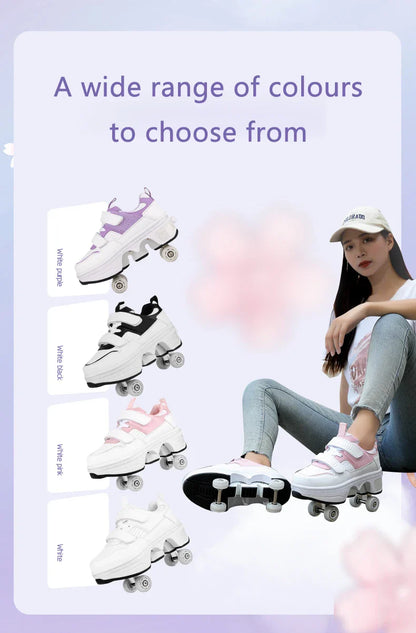 Children Wheels Shoes Roller Sneakers With 4 Wheels Skates Adult Runaway Parkour Deformation Shoes For Women Men Youth Kids Gift