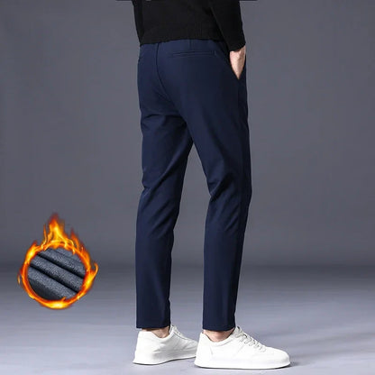 Fleece Pants Thick Men's Winter New Stretch Slim Business Warm Korean Fashion Plush Classic Trousers Male Brand 28-38