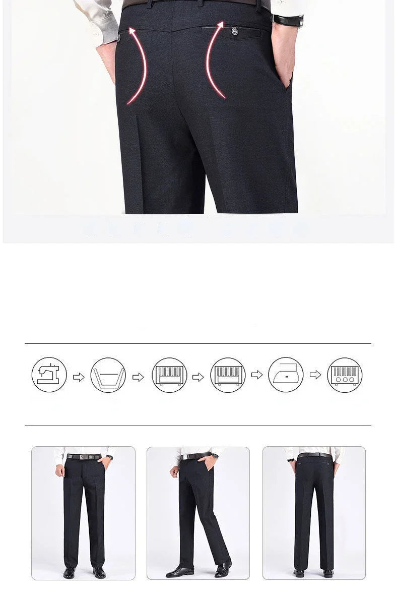 Men's Business Casual Pants Lightweight Summer Thin Autumn Thick Gentle Trousers Male Brand Fashion Suit Pant Solid Black Grey