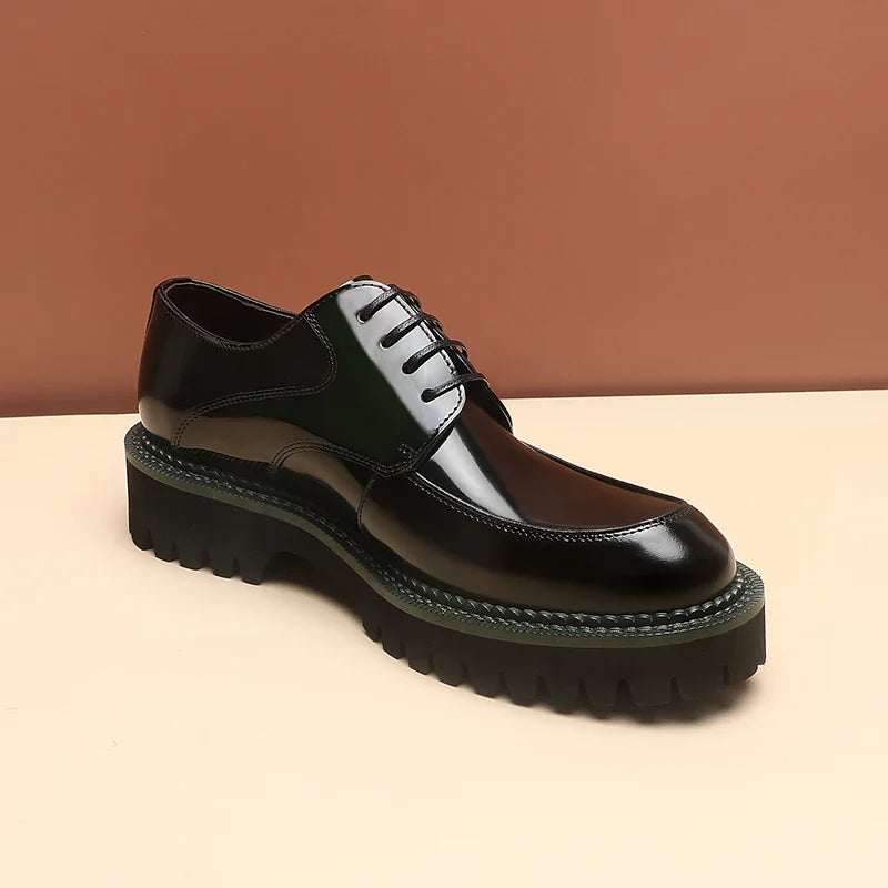 Spring and Autumn New Men's Business Casual Shoes Genuine Leather Thick Soled Round Toe British Formal Derby Shoes