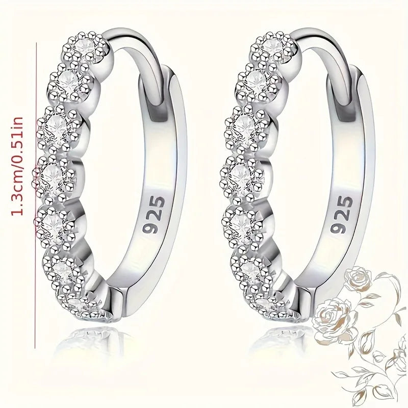 Trendy Silver Mini Stud Earrings for Women Stainless Steel Sparkling Zircon Piercing Jewelry Set Daily Party Tiny Simple