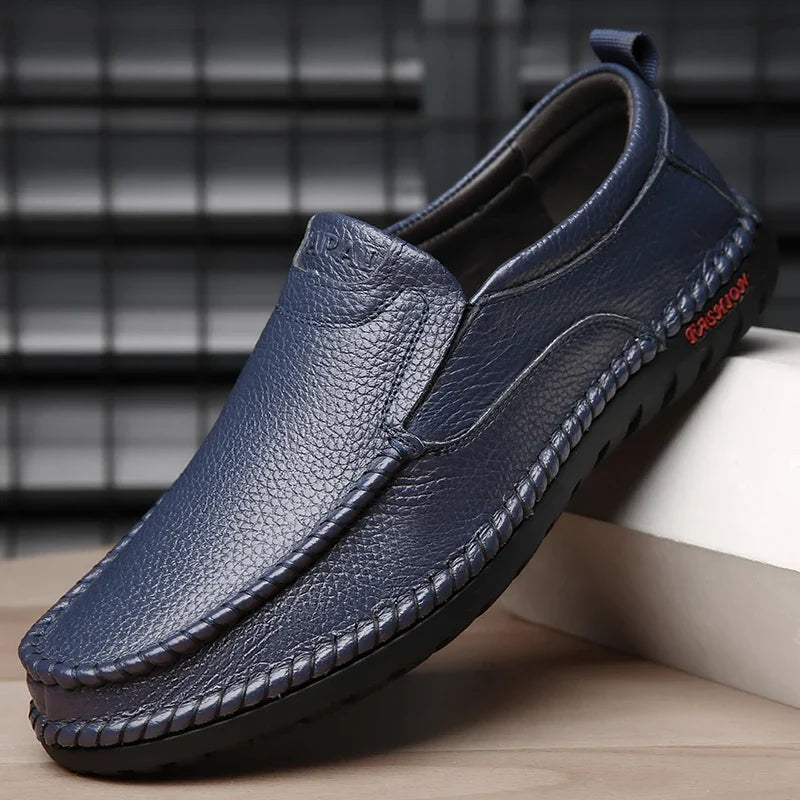 Men’s Leather Casual Loafers for Adults – Breathable, Comfortable Shoes in Black, Brown, White