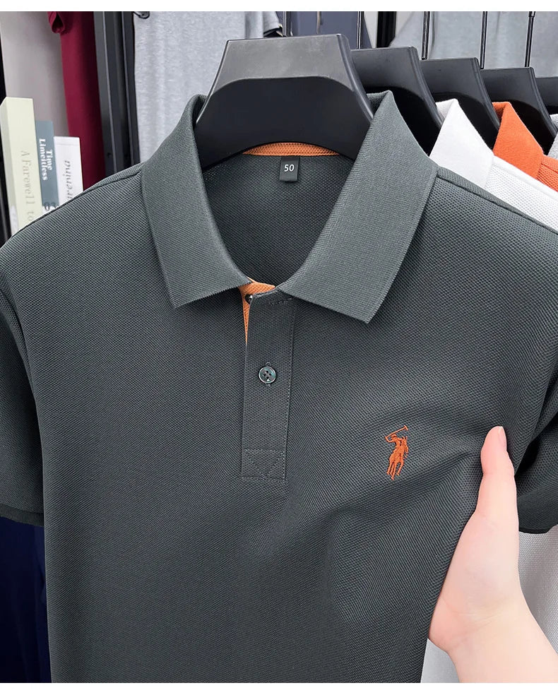 100% pure cotton high-end brand men's short sleeve polo shirt comfort lightweight summer casual T-shirt youthful fashionable top