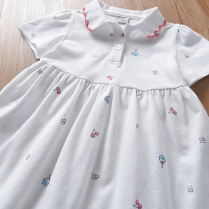 Baby Girls' Dress Summer Short Sleeved Cotton Clothes for Children Aged 2-6 Years Cute Casual Outfit