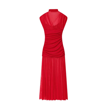 Spring Summer Elegant Women Dresses Wedding Guest Ladies Patch Work Tulle Dresses Valentine‘s Day Woman Dresses