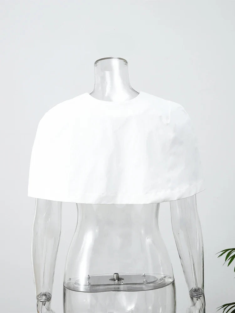 Elegant Black Turtleneck Cloak Tops Women Solid Short Sleeve Waist Cinching A-line Short Top 2026 Lady Spring Street Outwear