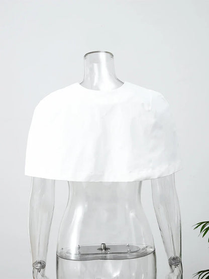 Elegant Black Turtleneck Cloak Tops Women Solid Short Sleeve Waist Cinching A-line Short Top 2026 Lady Spring Street Outwear