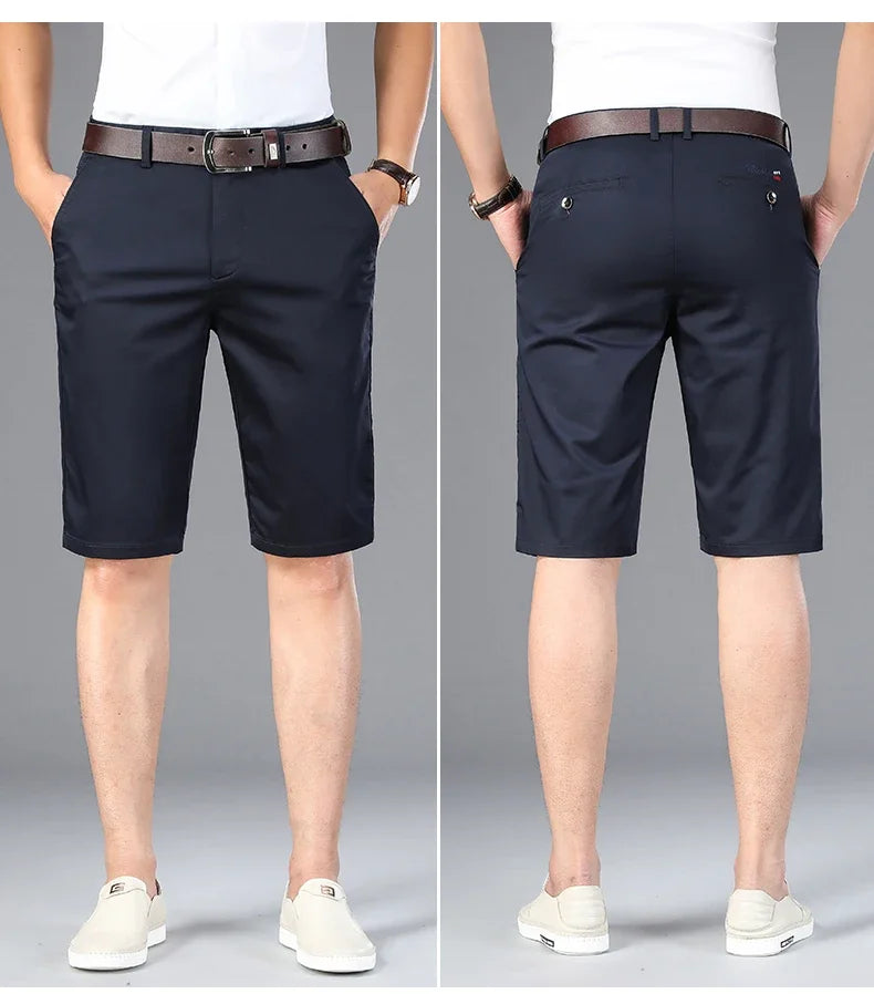 6 Colors Casual Shorts Men Summer New Fashion Business Straight Elastic Thin Short Pants High Quality Male Clothes Khaki Beige