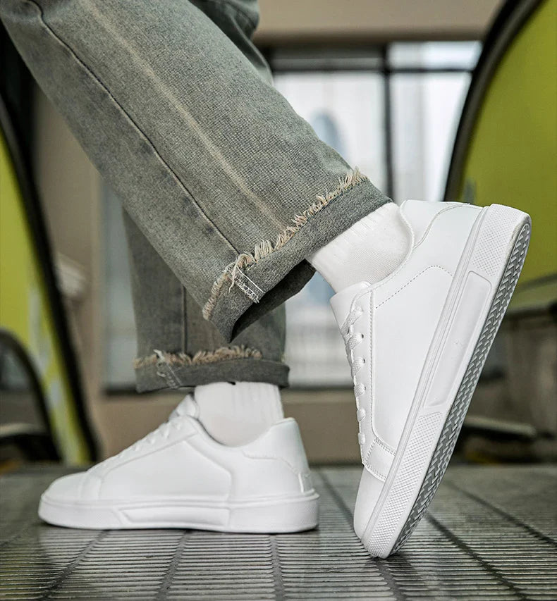 Business Casual Men's Shoes Soft Women Shoes Comfortable Casual PU Leather Shoes for Men Autumn Solid White Men Sneakers