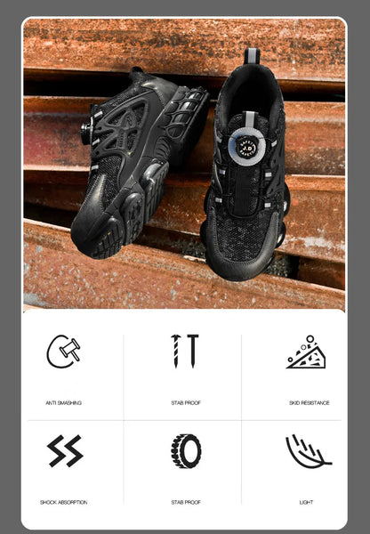 Anti-slip Safety Shoes Men Rotary Button Safety Shoes for Men Work Shoes Anti-smash Men's Sports Shoes Safety Pro