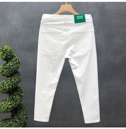2023 Spring and Autumn New Classic Fashion Solid Color Elastic Casual Jeans Men's Comfortable High-Quality Small Foot Pants 36