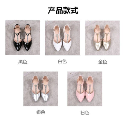 Children's Thick Heel Sandals Summer New Pointed-toe Girls' Crystal Princess Shoes Fashion Children's High-heeled Leather Shoes