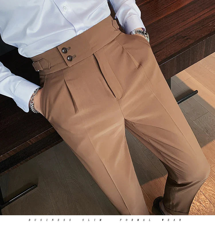 Men British Style Suits Pants New Male Solid High Waist Trousers High Quality Men Formal Slim Fit Business Casual Suit Pants