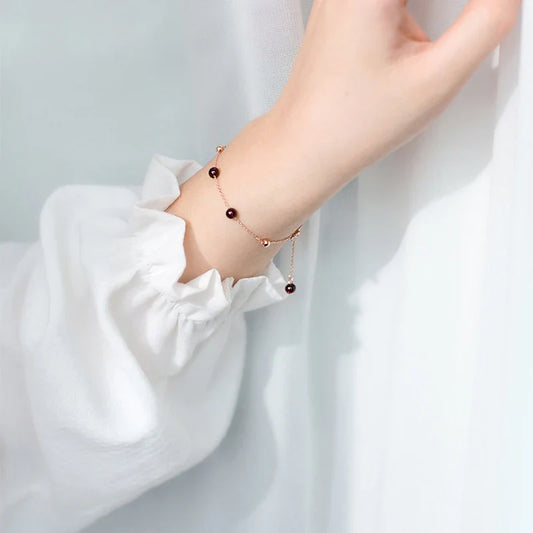 Fashion Rose Gold Color Purple Crystal Bracelet For Women Lucky Classic 925 Sterling Silver Bead Charm S925 Fine Jewelry