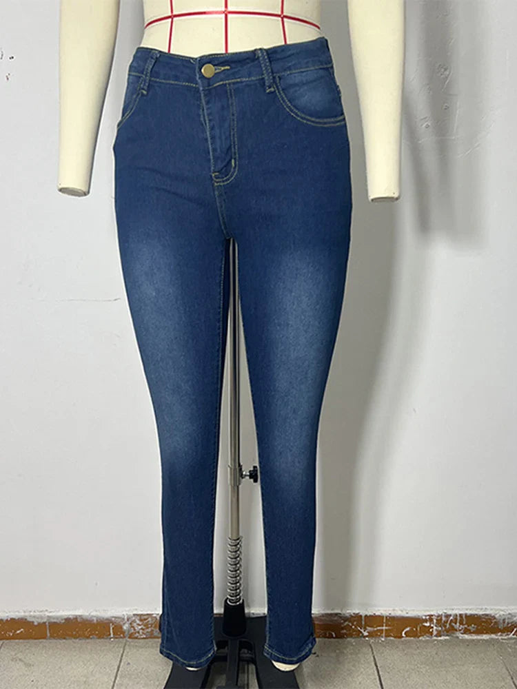 Calça Jeans Feminina Elástica Moda Slim Lápis Skinny Denim