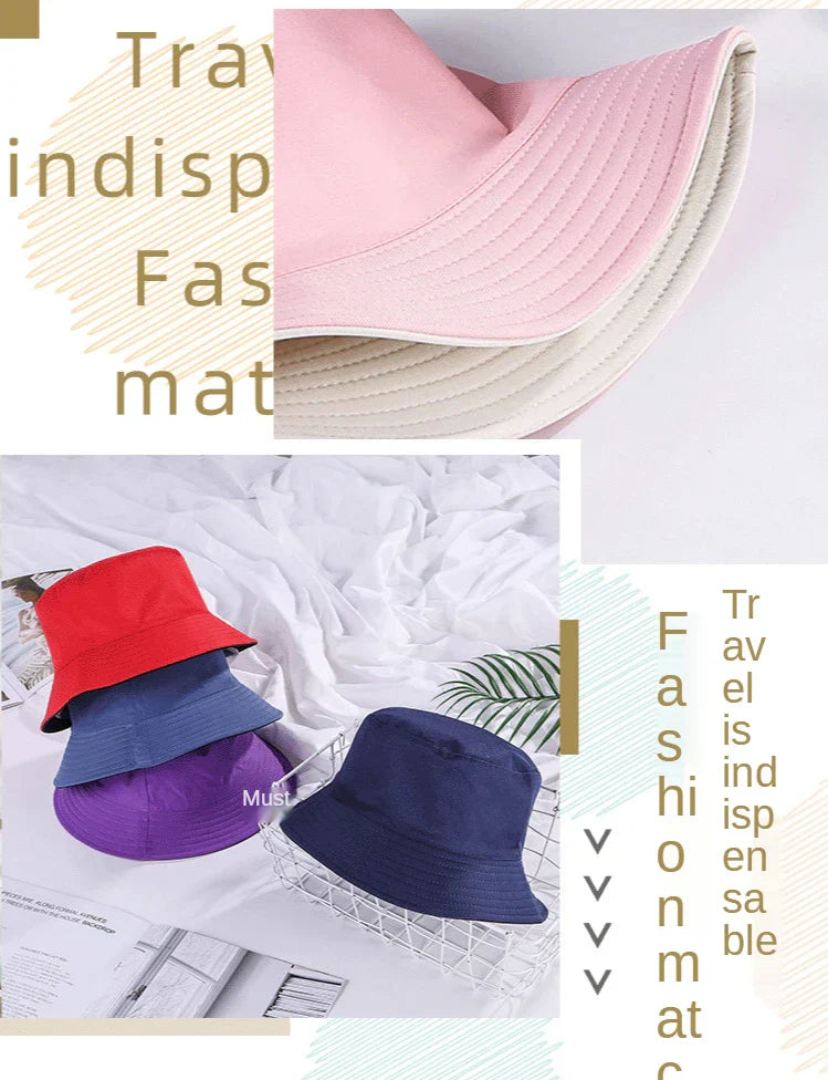Double-sided Wearing Cap Solid Color Bucket Hat Men Women Sun Hat Reversible Fisherman Hat Summer Panama Cap Sun Fishing Gorros