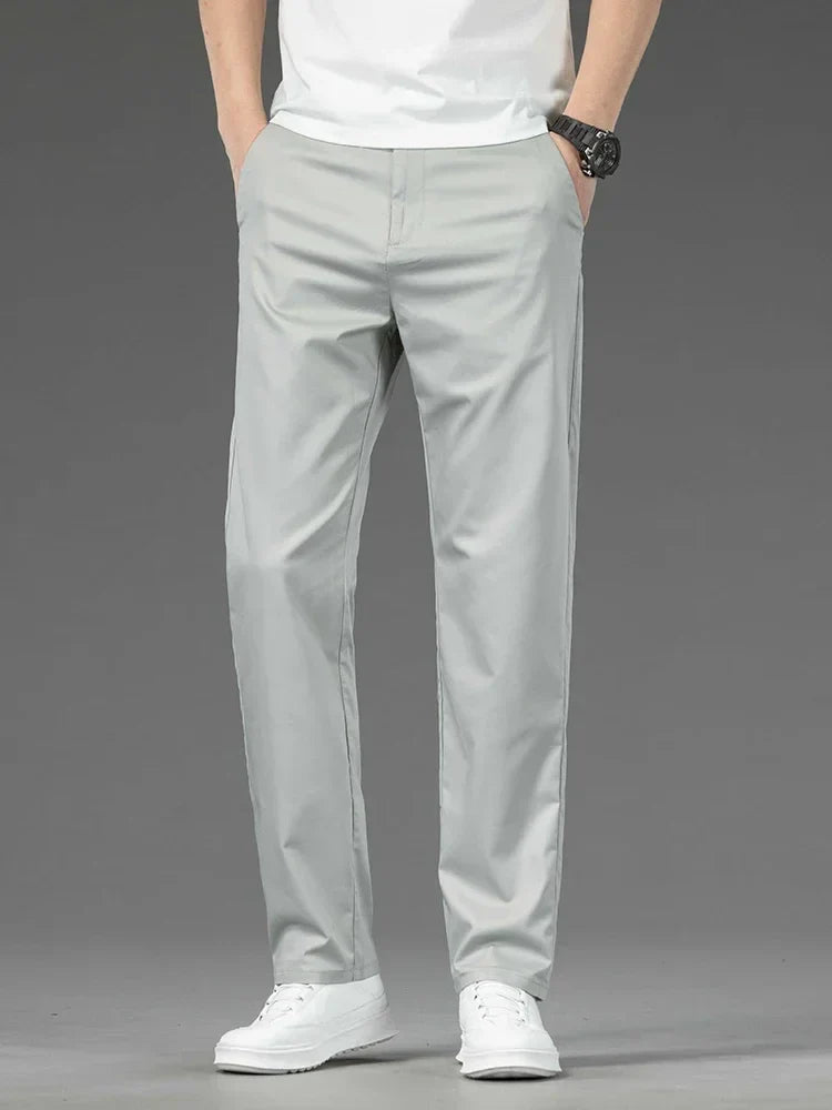 Thin Men Bamboo Summer Pants Casual High Quality Business Classic Fashion Stretch Slim Formal Straight Trousers Black Gray Khaki