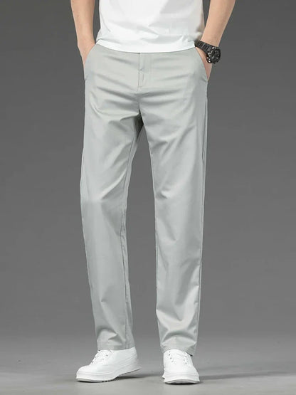 Thin Men Bamboo Summer Pants Casual High Quality Business Classic Fashion Stretch Slim Formal Straight Trousers Black Gray Khaki