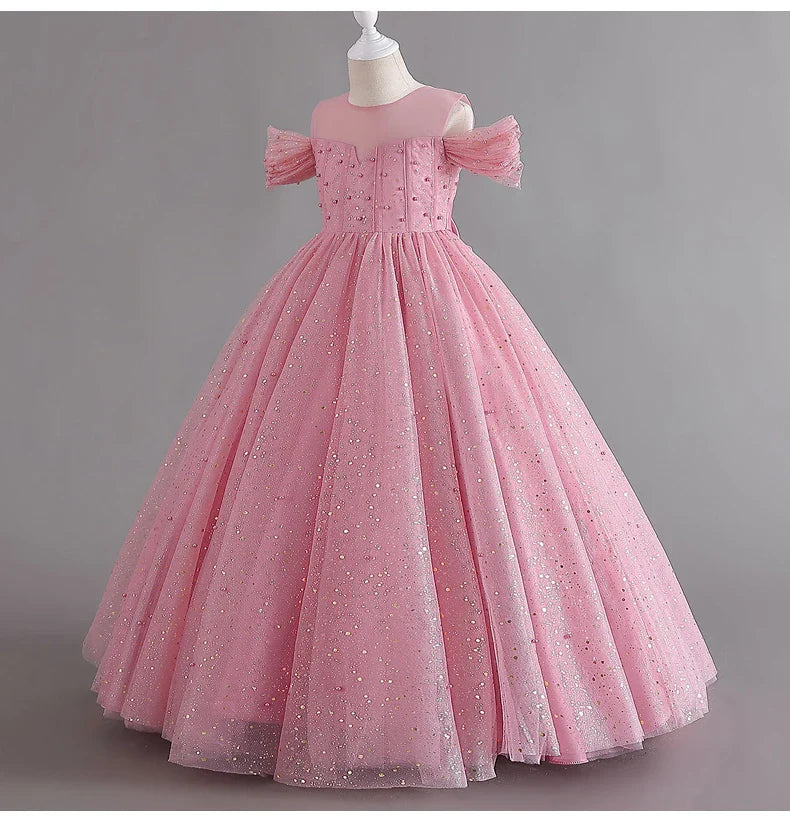 1308 Baby Dresses For Eid 2023 Girls' Sleeveless Mesh Puffy Princess Length Rainbow Skirt Dinner Piano Performance