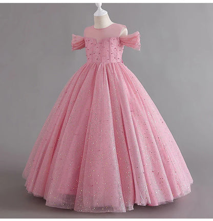 1308 Baby Dresses For Eid 2023 Girls' Sleeveless Mesh Puffy Princess Length Rainbow Skirt Dinner Piano Performance