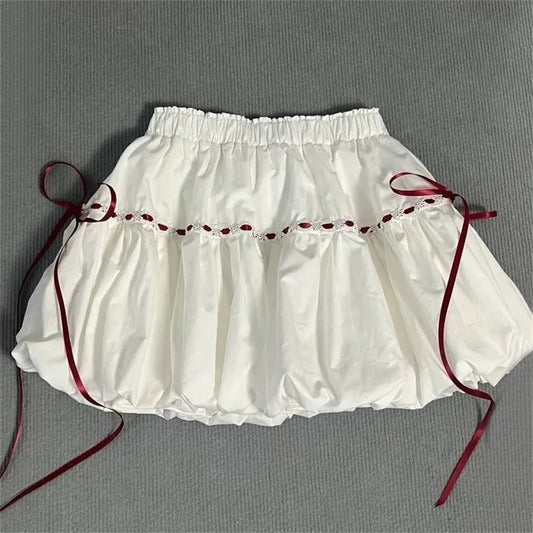 Y2K Vintage Solid Color Lace-up Mini Skirt Women Sweet Korean Fashion Casual Skirt Elegant Streetwear Chic Female Skirts New