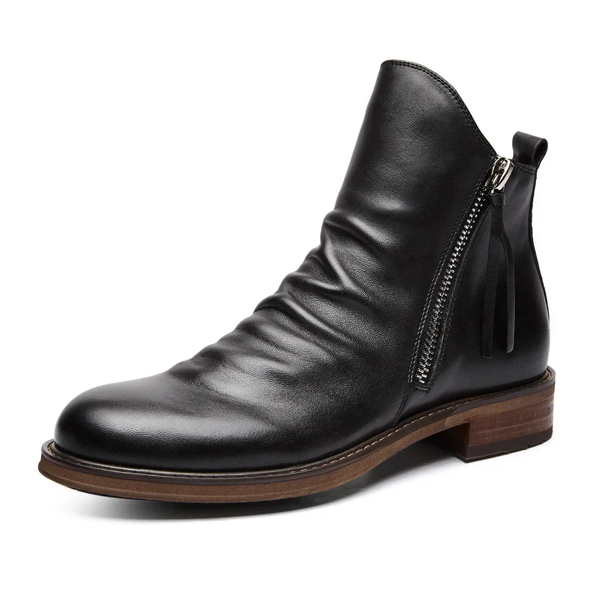 Men's Pu Boots Fashion Chelsea Men's Comfortable High Top Zipper Boots Non-slip Flat  Men's Boots Cowboy