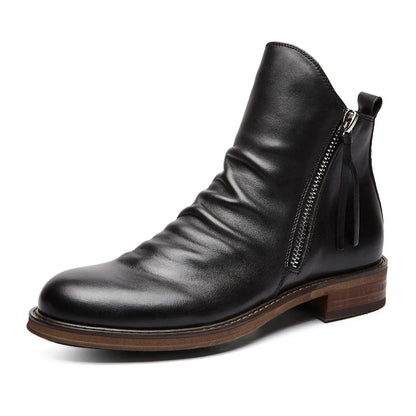Men's Pu Boots Fashion Chelsea Men's Comfortable High Top Zipper Boots Non-slip Flat  Men's Boots Cowboy