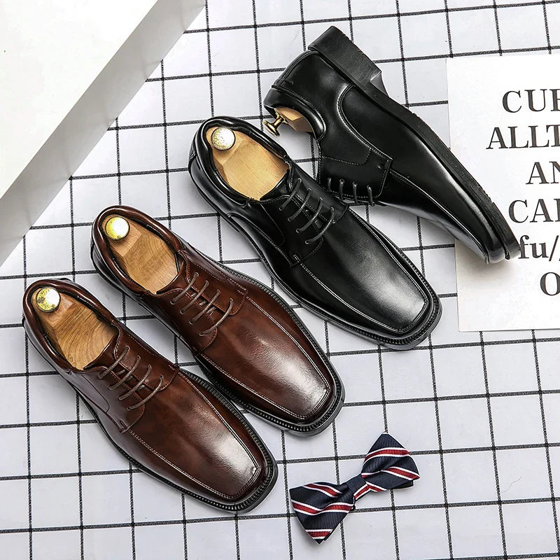 Men's Dress Shoes Classic Formal Leather Shoes For Men Square Toe Social Casual Business Shoes Man Party Wedding Leather Men