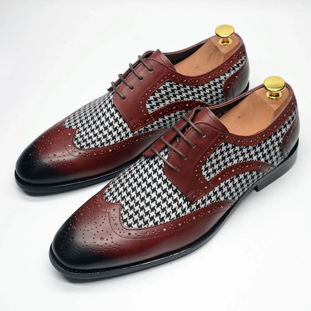 Mens Dress Shoes Original Luxurry Fabric and Genuine Leather Brogue Social Party Business Lace Up Derby Wedding Formal Shoes Men