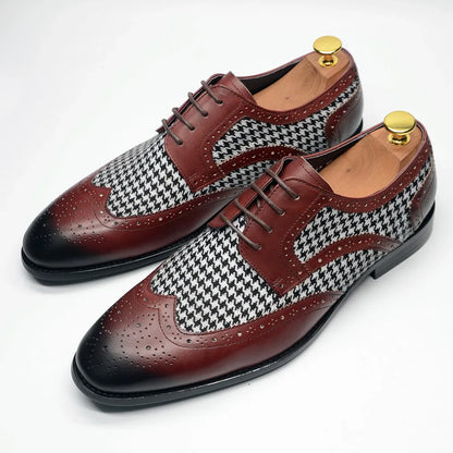 Mens Dress Shoes Original Luxurry Fabric and Genuine Leather Brogue Social Party Business Lace Up Derby Wedding Formal Shoes Men