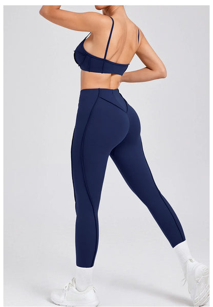 Yoga Sports Fitness Sets High Waist Hip-lifting Trousers Open Back Bra Suit Casual Running Workout Gym Leggings Sexy Sets Women