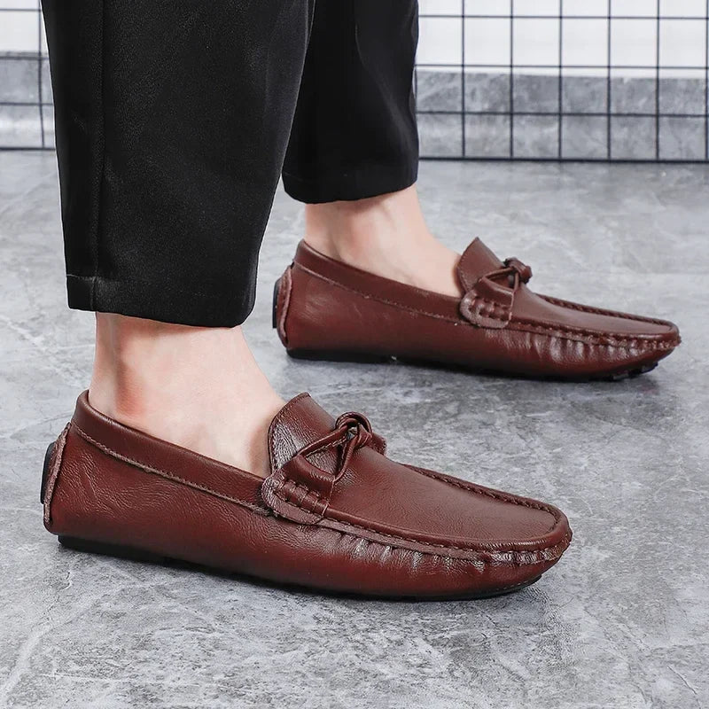 Genuine Leather Men Casual Shoes Black Mens Loafers Fashion Luxury Brand Lightweight Comfortable Slip on Boat Driving Shoes