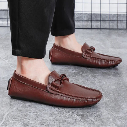 Genuine Leather Men Casual Shoes Black Mens Loafers Fashion Luxury Brand Lightweight Comfortable Slip on Boat Driving Shoes