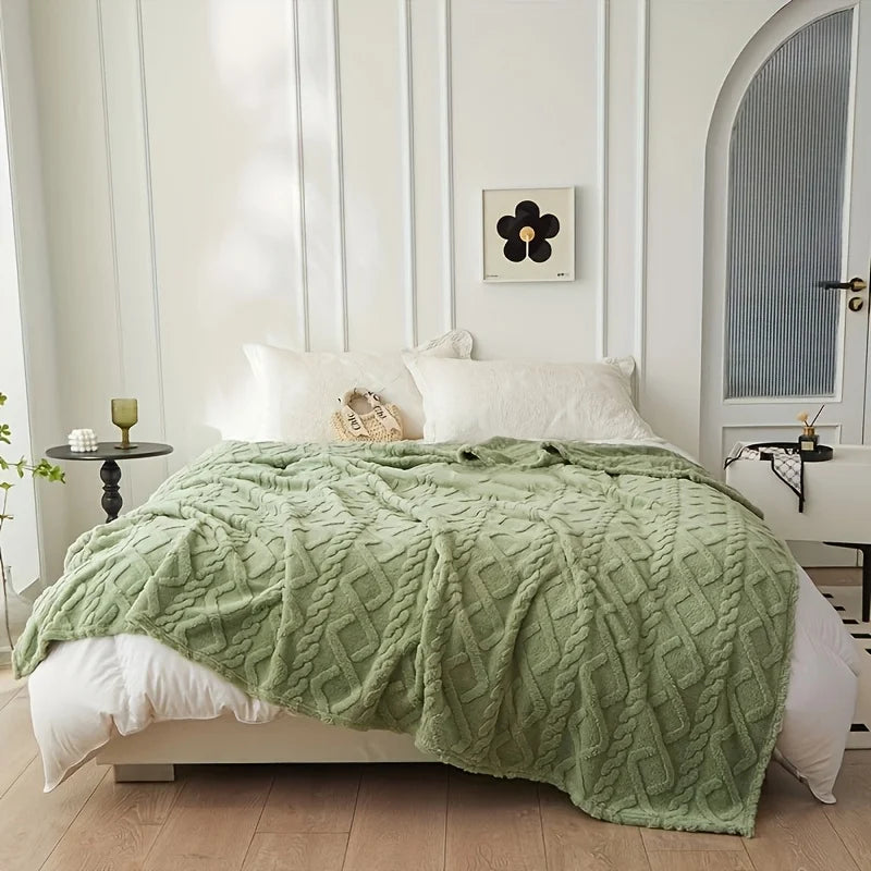 Luxury Plush Fleece Blanket, Ultra Soft Warm Light Beige Throw for Bed & Couch, Cozy French Style Bedding, Machine Washable