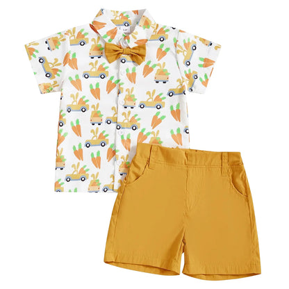 Baby Boy Easter Outfit Short Sleeve Gentleman Button Down Shirts Solid Shorts Toddler Boys Party Bow Two Piece Suit Tracksuit