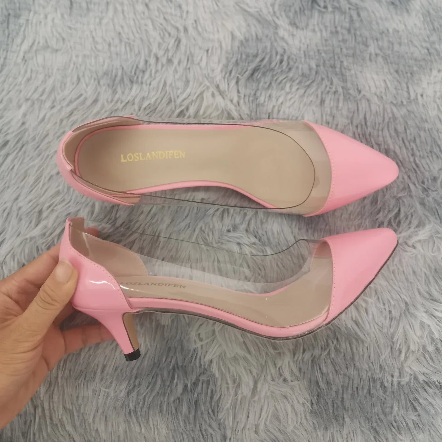 Women Pumps Spring Autumn PVC Transparent 5cm Low Heels Sexy Pointed Toe Slip-on Thin High Heels Party Wedding Shoes