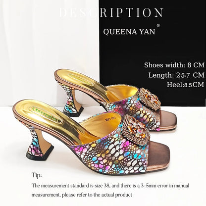 Fashion Newest Arrival Orange Color Square Toe Women Sandals Shoes Matching Bag Set for Ladies Wedding Party Pump