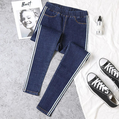 Side Striped Skinny Stretch Pencil Jeans Pants Women Elastic High Waist Vaqueros Vintage Oversize 5xl Ankle Length Denim Spodnie
