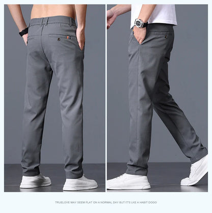 Men's Business Slim Pants Spring Thin Fashion Pocket Casual Trousers Comfortable Letter Labeling Pants Male Clothes