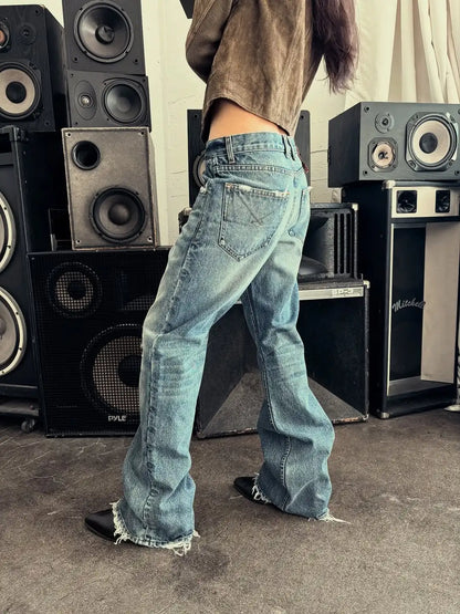 Y2K Harajuku jeans Vintage Wash distressed men women wide leg pants American hip hop Streetwear light blue Casual Baggy Trousers