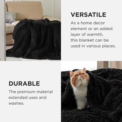 Fluffy Black Throw Blanket Gifts for Women Men Soft Fleece Fuzzy Sherpa Plush Warm Minky Thick Faux Fur Throws for Couch Bed