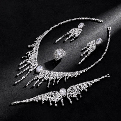 2024 New 4-piece Bridal Wedding Jewelry Set, Cubic Zirconia, Luxury Women's Jewelry, Women's Wedding Party Accessories