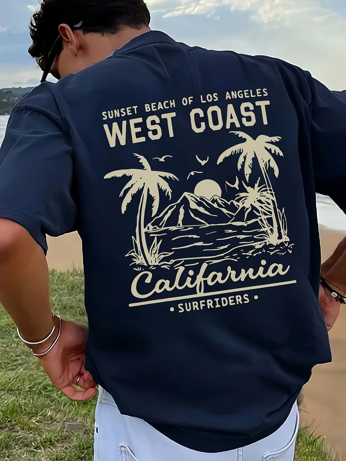 Summer Hot Selling Men's 100% Cotton T-Shirt, Casual Loose Fit, Retro California Beach Surf Print Short Sleeve Crew Neck T-Shirt