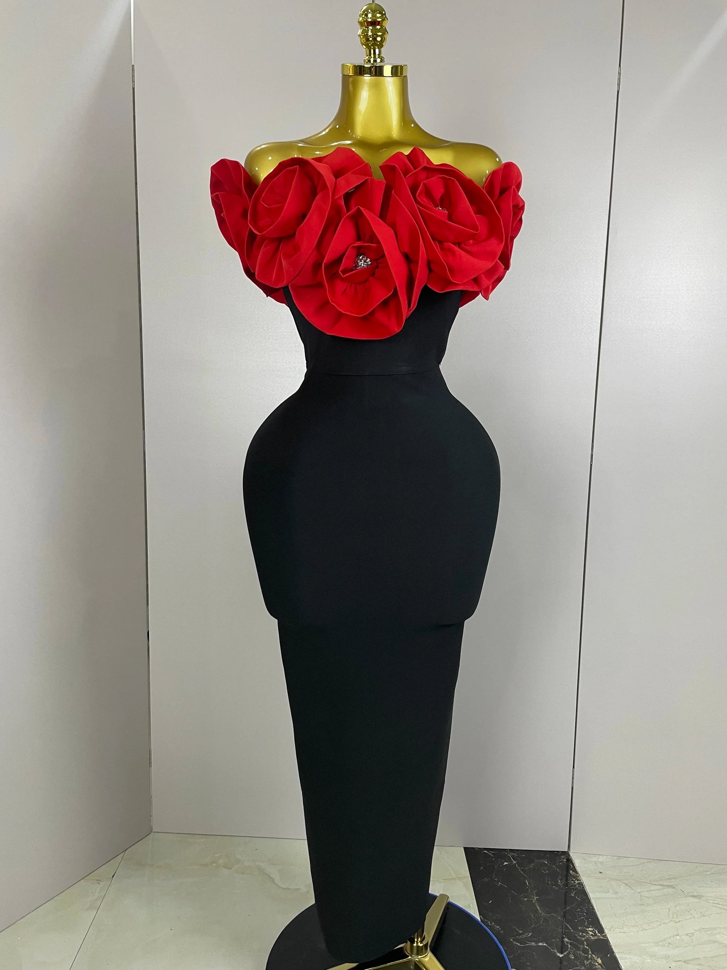 Red Flowers Sexy Off The Shoulder Ankle Lenght Bandage Dress Woman Birthday Party Vestido Wedding Party Outfit